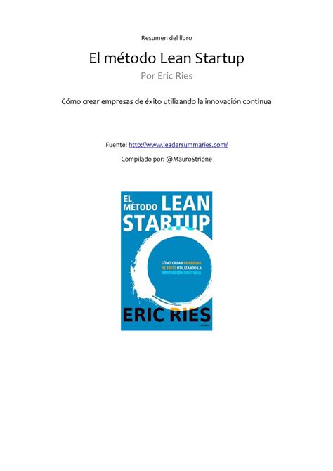 Lean Startup Eric Ries Resumen Resumen Del Libro El Método Lean
