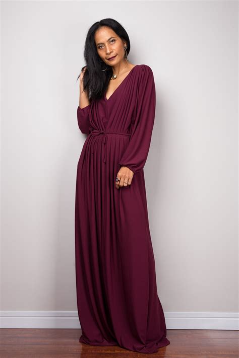 Purple Maxi Dress With Long Sleeves Pleated Purple Dress Nuichan