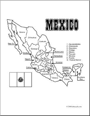 Free printable maps of mexico. Clip Art: Mexico Map (coloring page) Labeled I abcteach.com | abcteach