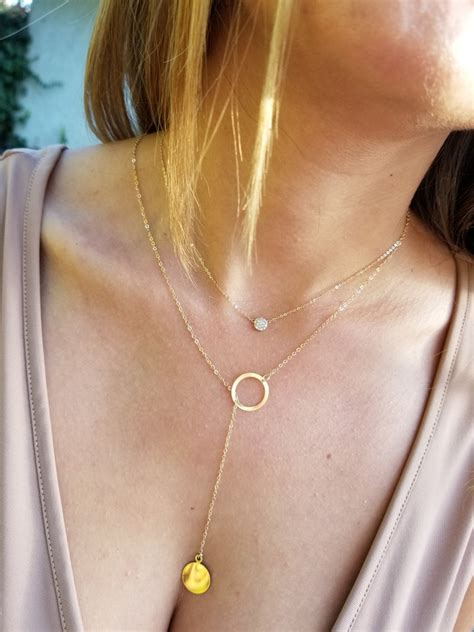 14k Solid Gold Lariat Necklace Y Necklace Etsy