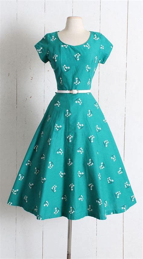 Vintage 1950s Dress Vintage 50s Green Lily Of The Valley Etsy