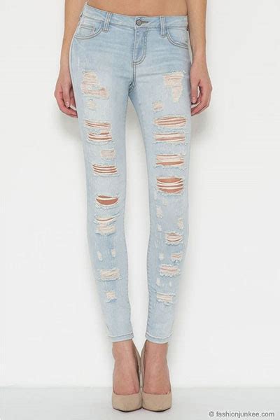 Plus Size Stretch Ripped Distressed Destroyed Skinny Jeans Light Blue Wash