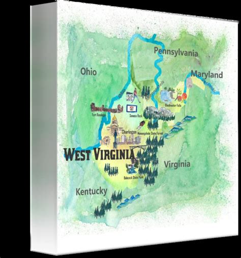 Usa West Virginia State Illustrated Fine Art Print Retro Etsy
