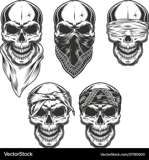 Set Skull In Bandanas Royalty Free Vector Image