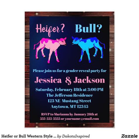 Heifer Or Bull Western Style Gender Reveal Invitation In 2020 Gender Reveal
