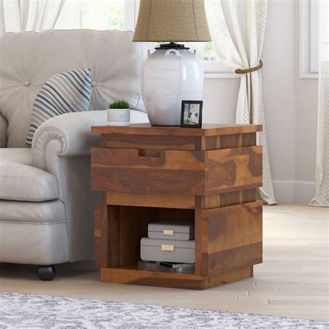 Modern Simplicity Rustic Solid Wood End Table With Drawer