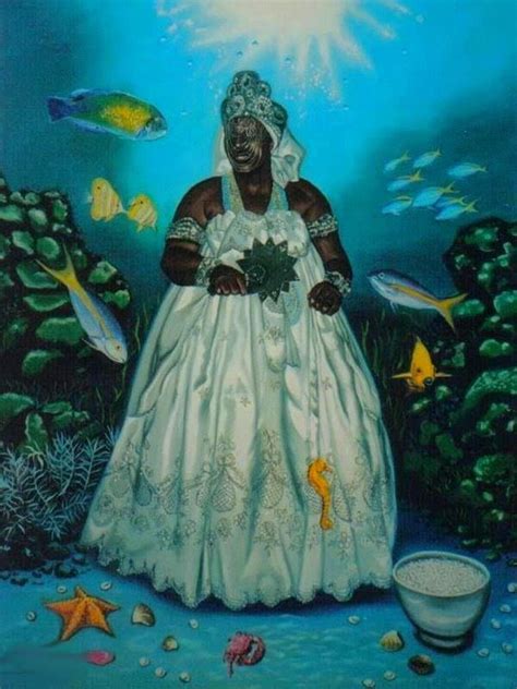 A Painting Of A Woman In A White Dress Surrounded By Fish And Other Sea