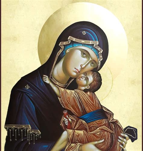 Greek Orthodox Hand Painted Icon Of Virgin Mary With Child Etsy