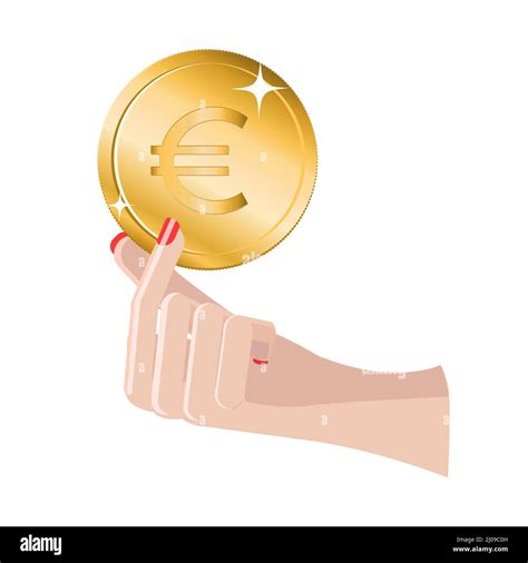 Beautiful Woman Hand Holding A Euro Coin Isolated On White Background