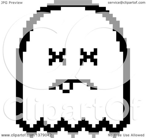 Clipart Of A Black And White Dead Ghost In 8 Bit Style