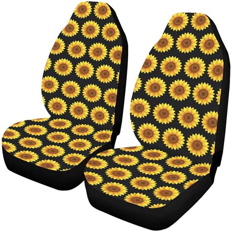 2pcs set universal sunflower rose chrysanthemum cactus flowers print car front seat cover fabric