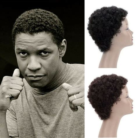 Handmade Afro Curly Toupee For Men Human Hair Black African American