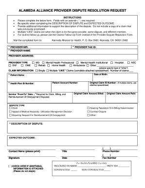 Alameda Provider Dispute Form  Fill Out and Sign Printable PDF