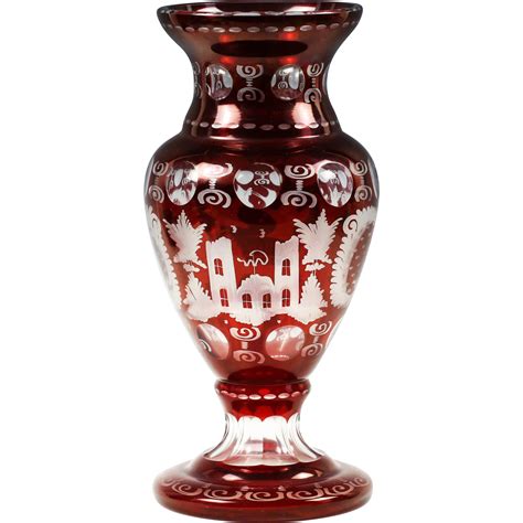Vintage Czech Republic Bohemian Egermann Wine Red Cut Etched Crystal From Memorablecollection On
