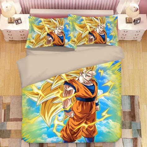 Float on a bed covered in smooth silk or rely on the luxury and practicality of egyptian cotton. Dragon Ball Fierce Son Goku Super Saiyan 3 Bedding Set