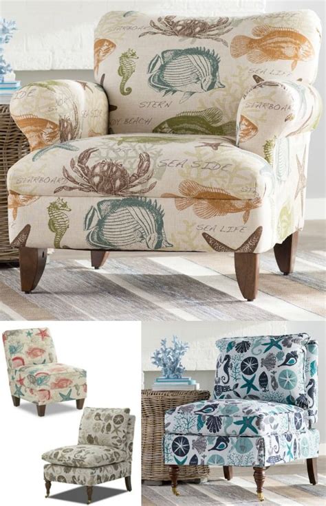 Upholstered Chairs In Coastal Ocean Fabric From Beachcrest Home