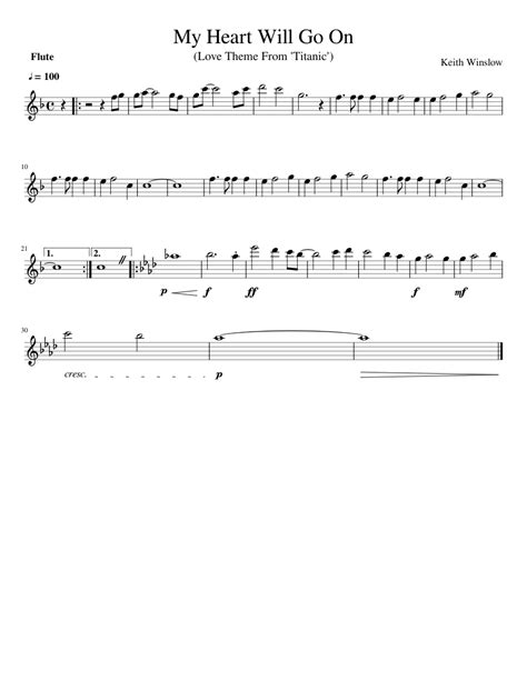 My Heart Will Go On Sheet Music For Flute Solo
