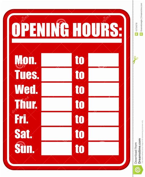 Free Printable Store Hours Template Printable Templates