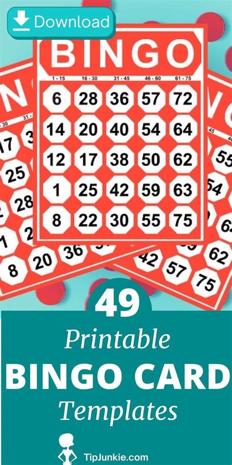 The Printable Bingo Card Is Shown With Numbers In Red And White On Blue
