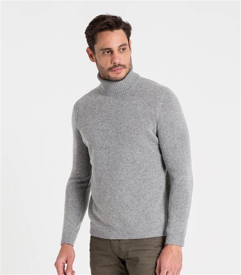 Flannel Grey Mens Lambswool Turtle Neck Sweater Woolovers Us