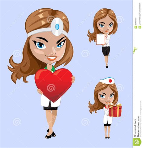 Vector Illustration Set Of Doctors Or Nurse In Different Poses Stock