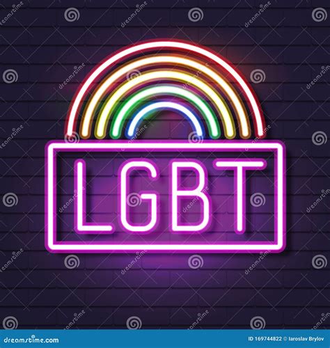 Neon Gay Pride Lettering On A Brick Rainbow Spectrum Flag An Emblem Of