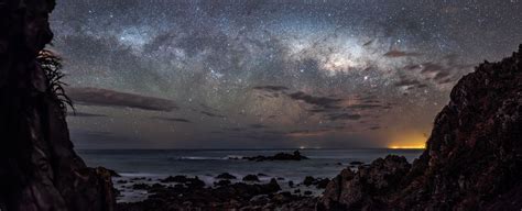 Wallpaper Landscape Sea Galaxy Rock Sky Long Exposure Stars