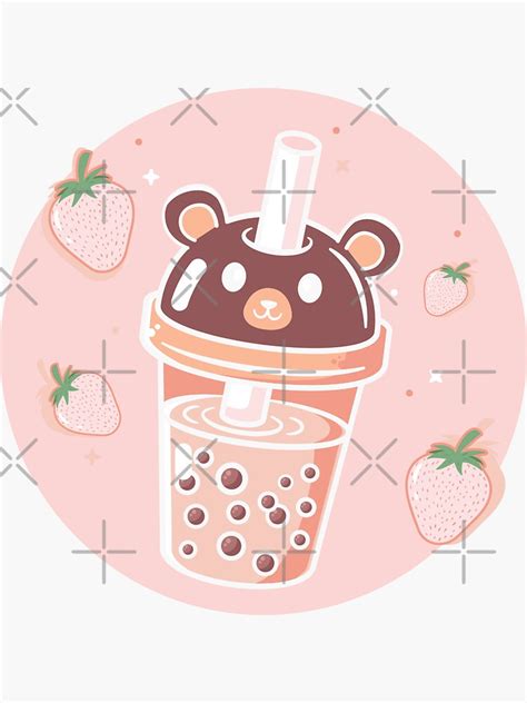 Boba Bear Cup With Strawberries Sticker For Sale By Nakikej Redbubble