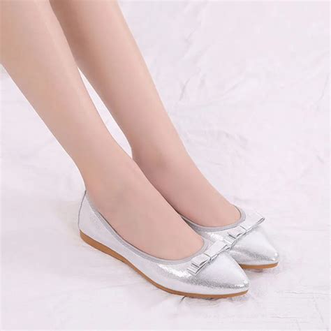 Fashion Spring Summer Ladies Bow Tie Leather Pointed Toe Ballet Flats