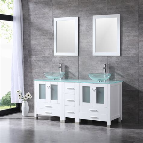 Wonline White 60 Bathroom Vanity Cabinet W Modern Double Glass Vessel