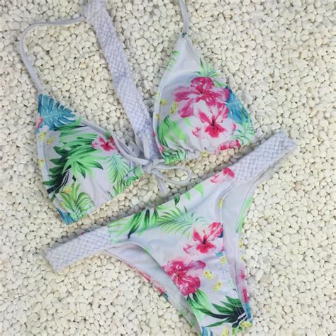 printed bikini 2016 cross back strap swimwear no padding swimsuit seamless bathing suit