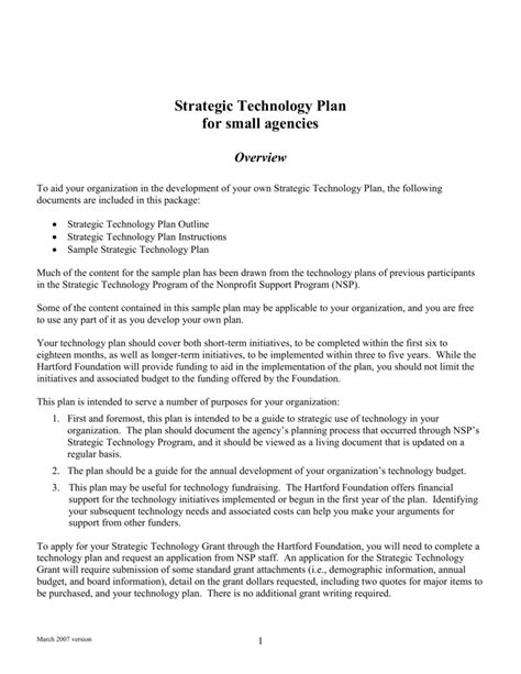 Sample Technology Plan Template The Document Template