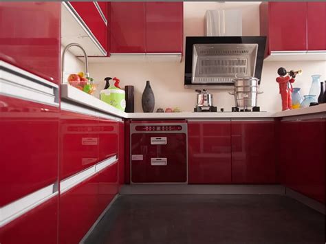 2017 Customized High Gloss Red Lacquer Kitchen Cabinets L1603004