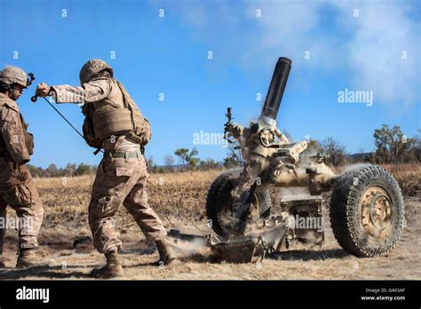 Marines Fire A 120mm Mortar Stock Photo Alamy
