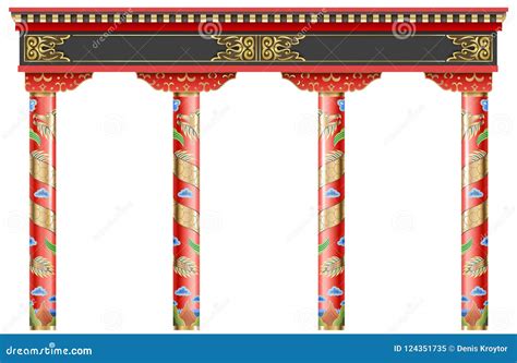 Eastern Chinese Arch Carved Red Gold Columns Stock Illustration Illustration Of Carved