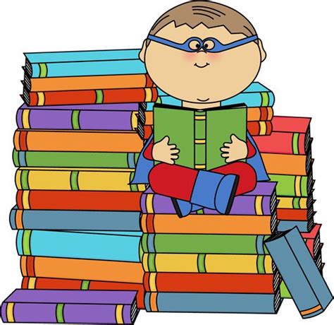 Boy Superhero Surrouned By Stacks Of Books Made By Mycutegraphics