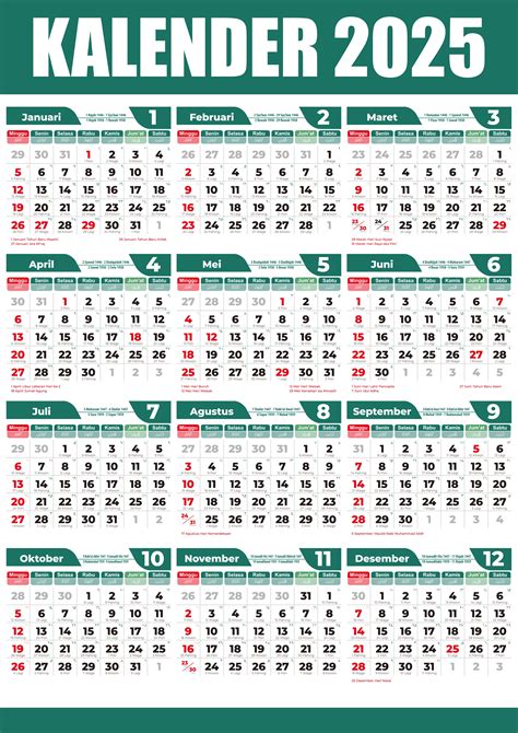 Gratis Template Format Kalender 2025 Vector Lengkap Dengan Penanggalan