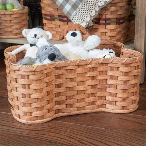 Bone Shaped Dog Toy Basket Medium Rustic Amish Wicker Storage