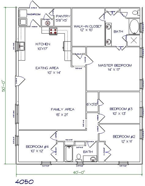 Texas Barndominium Floor Plans 40x50 Metal Building House