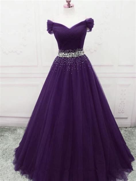 Beautiful Purple Off Shoulder Long Evening Gown Prom Dress 2020