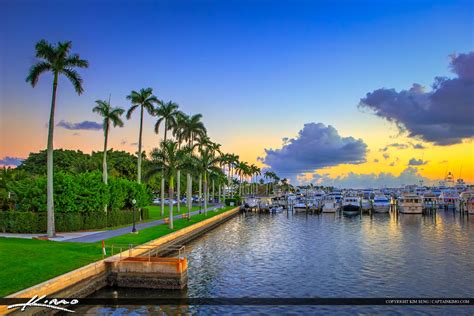 Palm Beach Docks Sunset Palm Trees Along Waterway