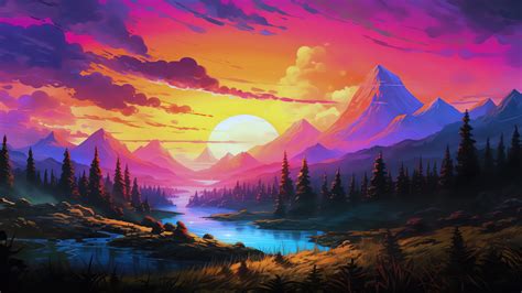 Mountain Sunset River Scenery 4k 1851n Wallpaper Pc Desktop