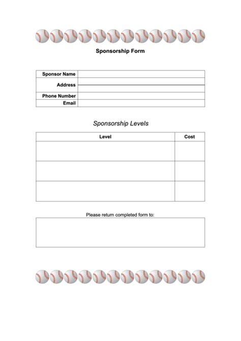 Sponsorship Form Baseball Printable Pdf Download