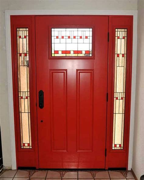 Red Front Door With Stained Glass Sidelights Angies List