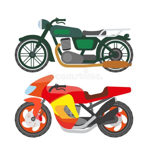 Iconos Planos Del Vector De La Moto De La Motocicleta Fijados