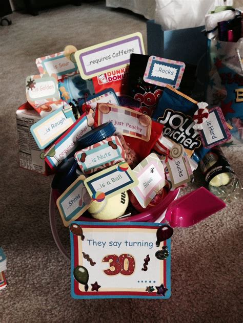 Gift ideas for friend turning 40. 30th birthday bucket | 30th Birthday Basket | Pinterest ...