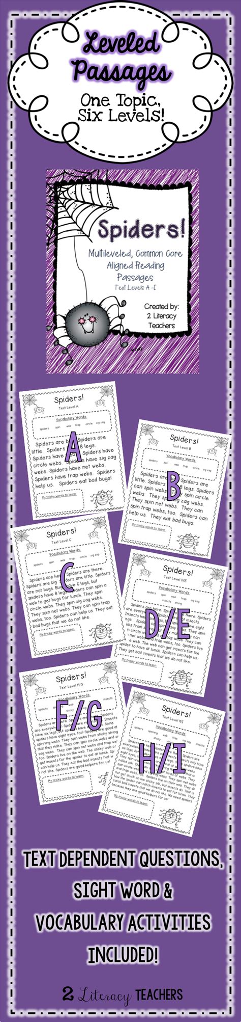 Spiders Leveled Passages One Topic Six Levels Perfect For