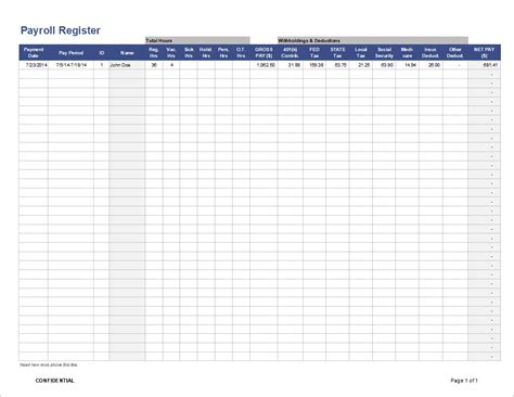 Payroll Register Template Excel