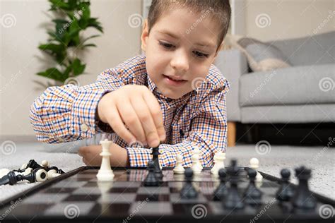 Little Boy Playing Chess Board Games For Children Stock Image Image