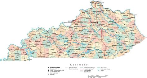 Kentucky Digital Vector Map With Counties Major Cities Roads Rivers